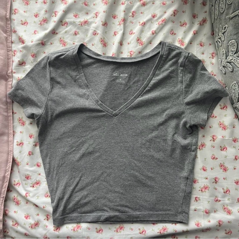 Wild Fable Gray V-Neck Short Sleeve Tee